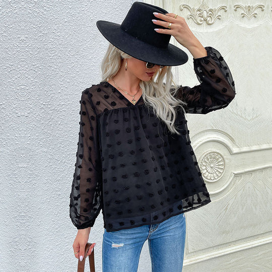 Damen Bluse mit transparentem Strukturdesign und Rüschendetails EB
