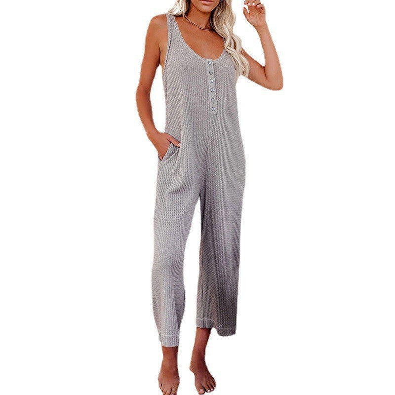 Damen Jumpsuit mit Knopfleiste und Taschen EB