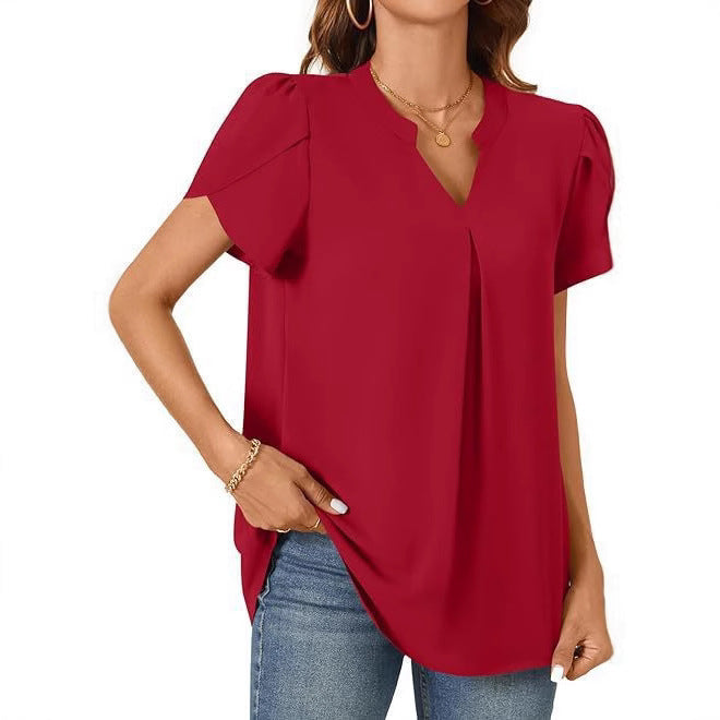 Damen Elegante Bluse mit V-Ausschnitt und Puffärmeln EB