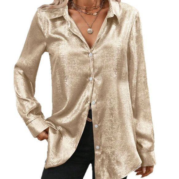 Damen elegante Bluse aus schimmerndem Stoff mit klassischem Kragen EB