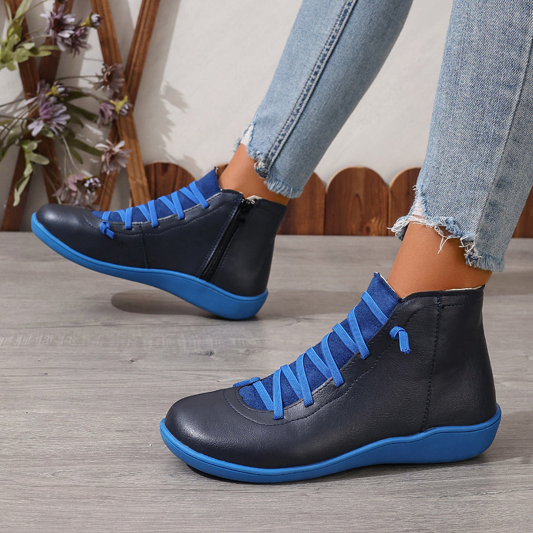 Damen nan sportliche knöchelhohe Schnürstiefelette mit seitlichem Reißverschluss und flexibler Gummisohle EB