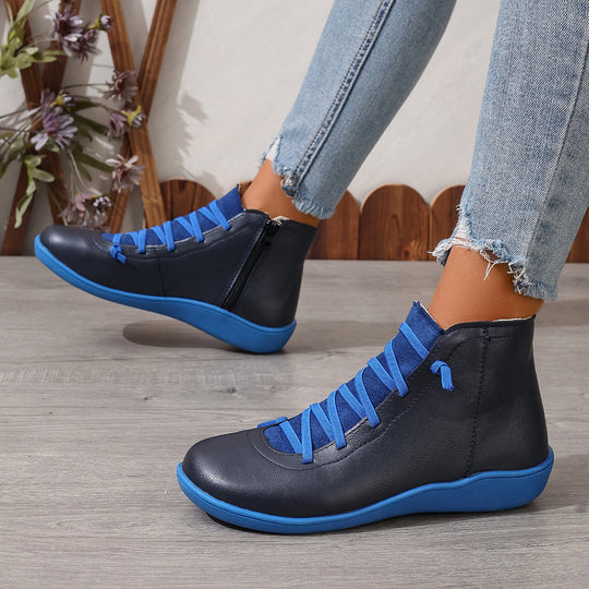 Damen nan sportliche knöchelhohe Schnürstiefelette mit seitlichem Reißverschluss und flexibler Gummisohle EB