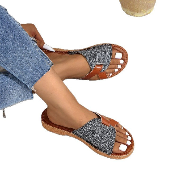 Damen modische Zehentrenner-Sandalen mit eleganter Textiloberfläche und atmungsaktiver Sohle EB