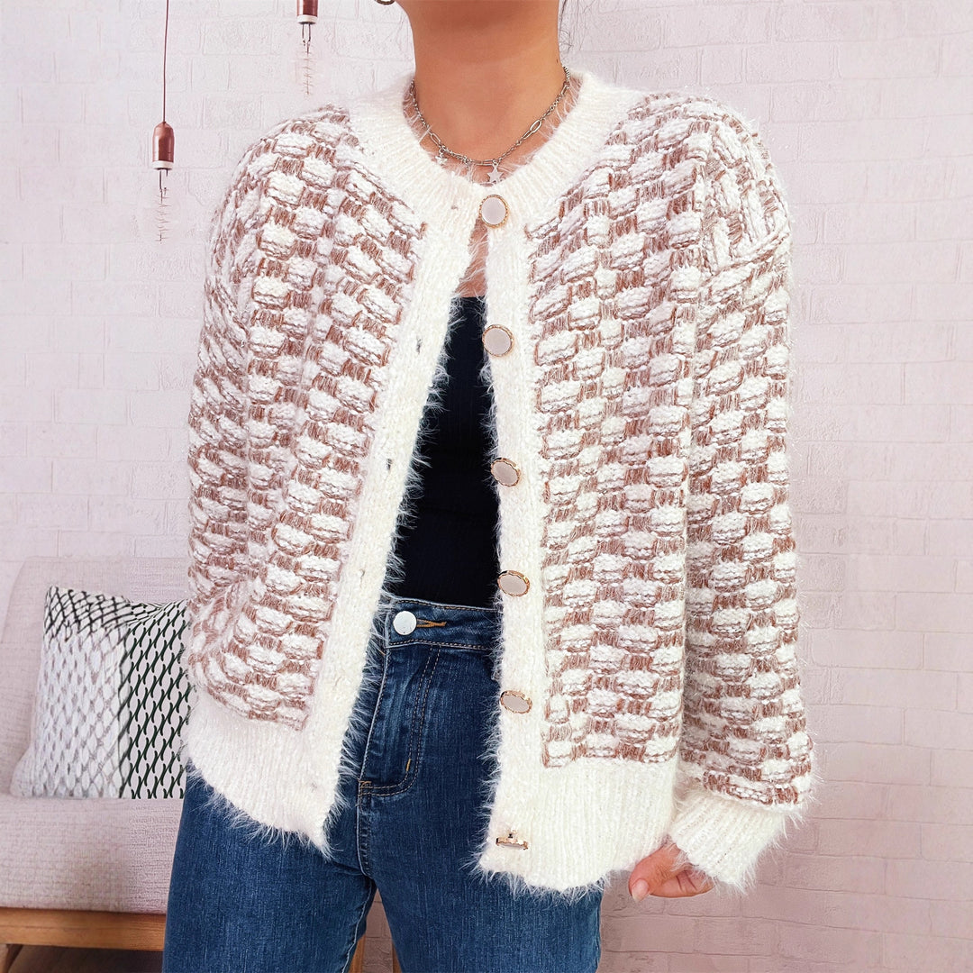 Damen gemütlicher Strickcardigan mit dekorativem Knopfdesign EB