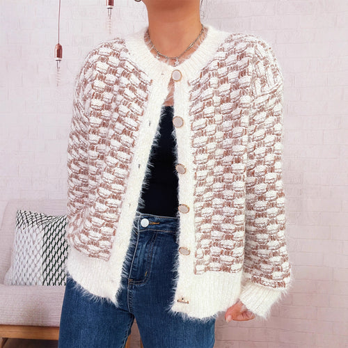 Damen gemütlicher Strickcardigan mit dekorativem Knopfdesign EB