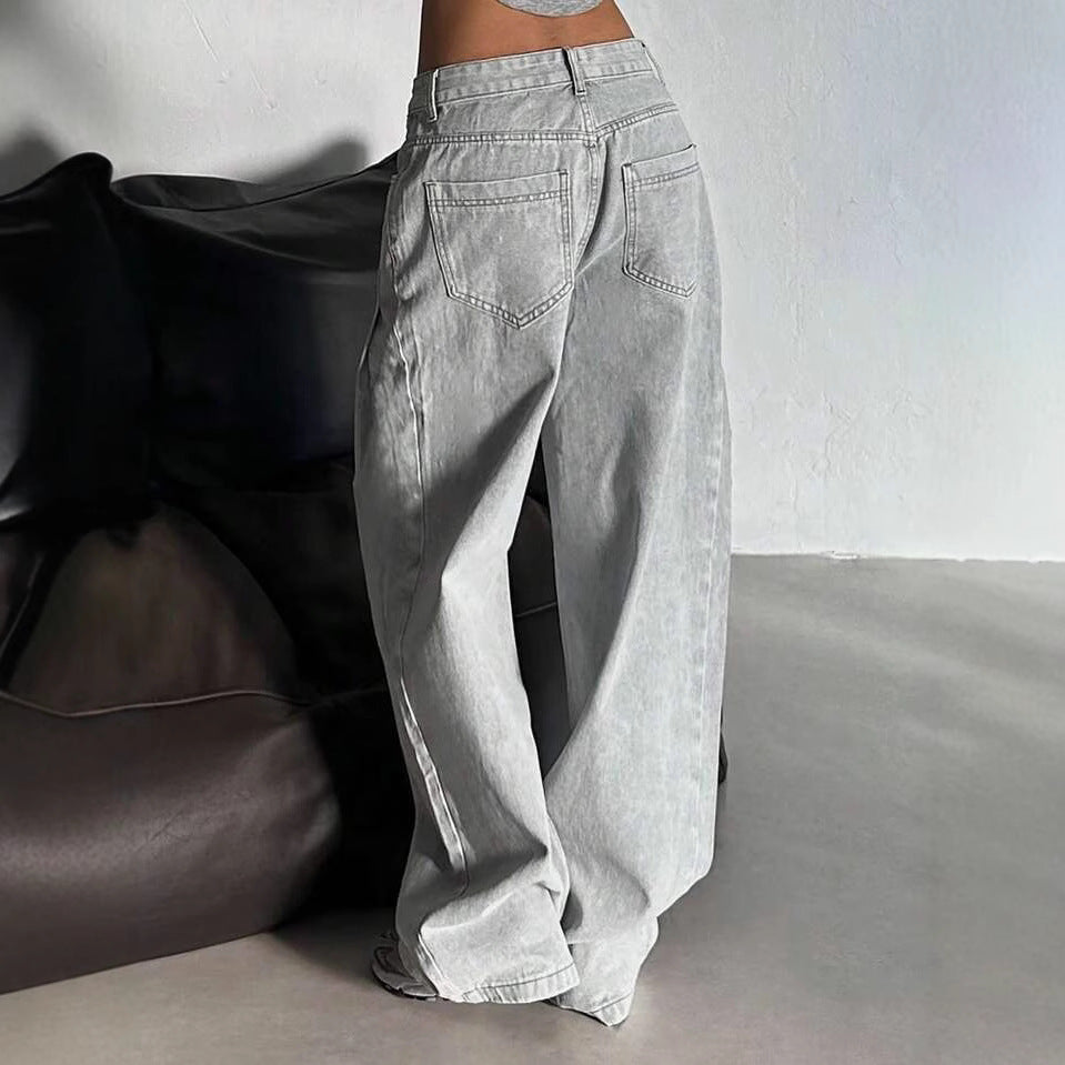 Damen Weite Jeans im lässigen Urban-Style mit hohem Bund und markanten Nähten EB