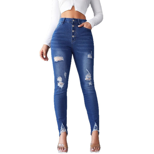 Damen Jeans im modernen Skinny Fit mit knöpfen und modischen Rissdetails EB