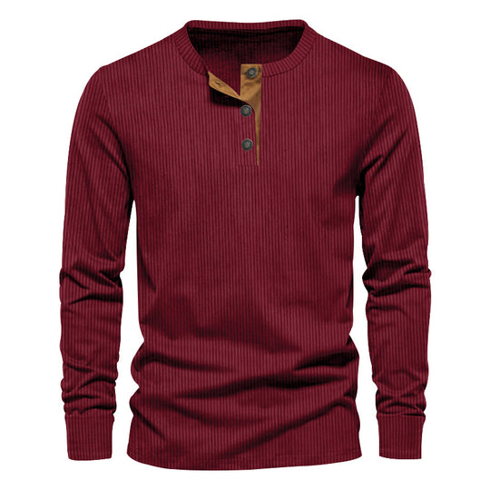 Herren Langarm-Henley-Shirt mit strukturierter Oberfläche und dekorativer Knopfleiste EB