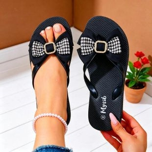 Damen Modische Flip-Flops mit Schleifendetail EB