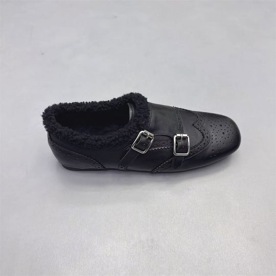 Damen elegante Mokassins mit warmem Fleecefutter und modischen Schnallen EB