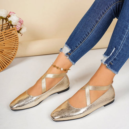 Damen Elegante und bequeme Ballerinas mit überkreuzten Riemen EB