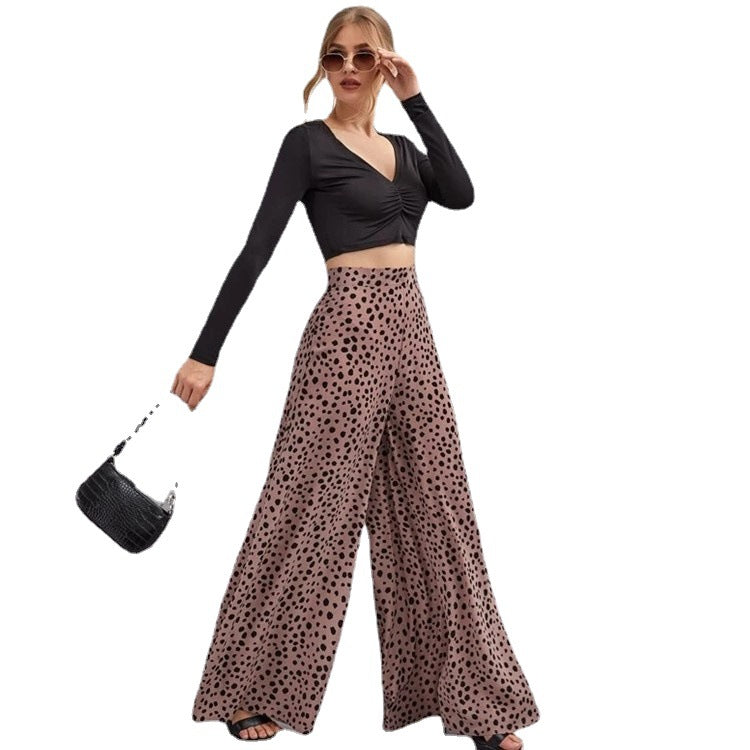 Damen Weite High-Waist-Hose mit Punktmuster und luftiger Passform EB