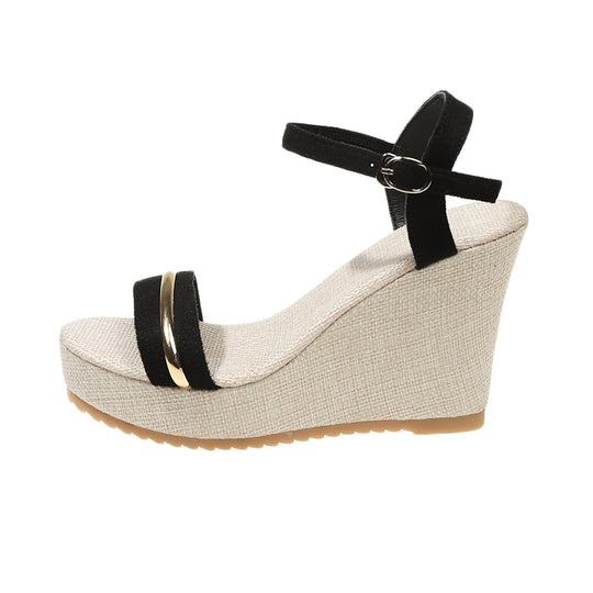 Damen Wedge-Sandaletten mit modischem Riemchen-Design und glänzender Applikation EB