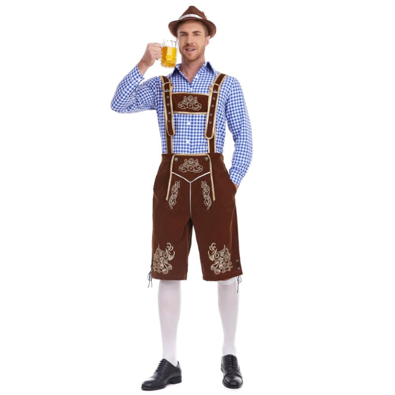 Herren nan Filzoptik-Lederhose knielang mit barocker Stickerei, verstellbaren Trägern und Dekornieten EB
