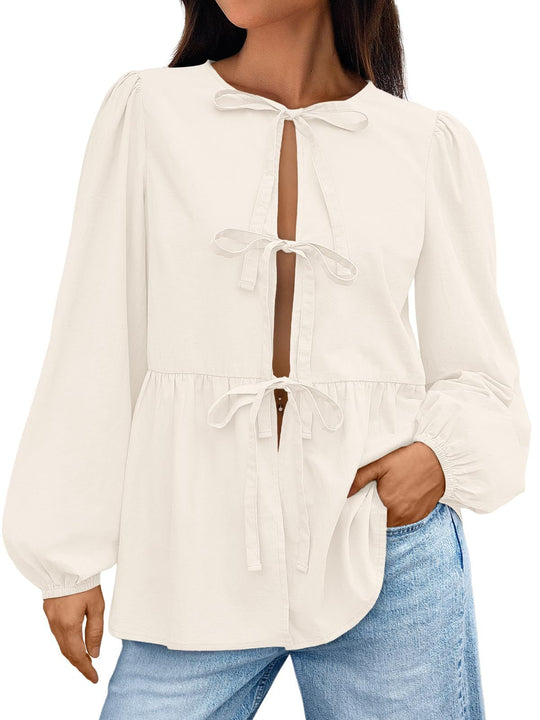 Damen Bluse mit Schleifen-Details und weitem Schnitt EB