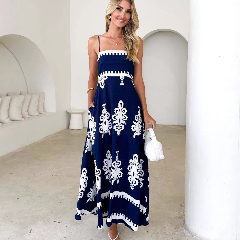 Damen Maxikleid mit elegantem Boho-Muster und filigranem Unterteil EB