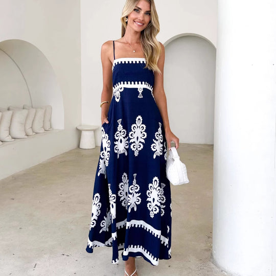 Damen Maxikleid mit elegantem Boho-Muster und filigranem Unterteil EB