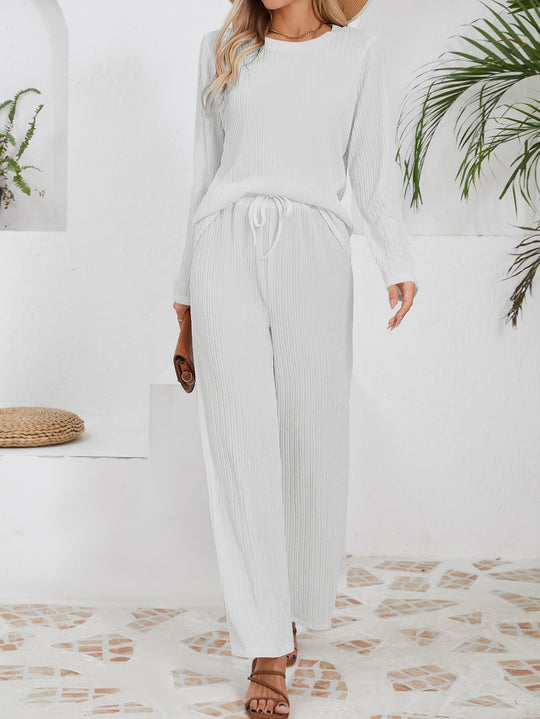 Damen Lässiges Lounge-Set aus leichtem Rippmaterial mit elastischem Bund EB