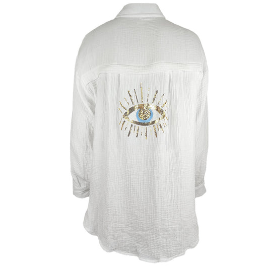 Damen luftige Strandbluse mit glänzendem Eye-Design EB