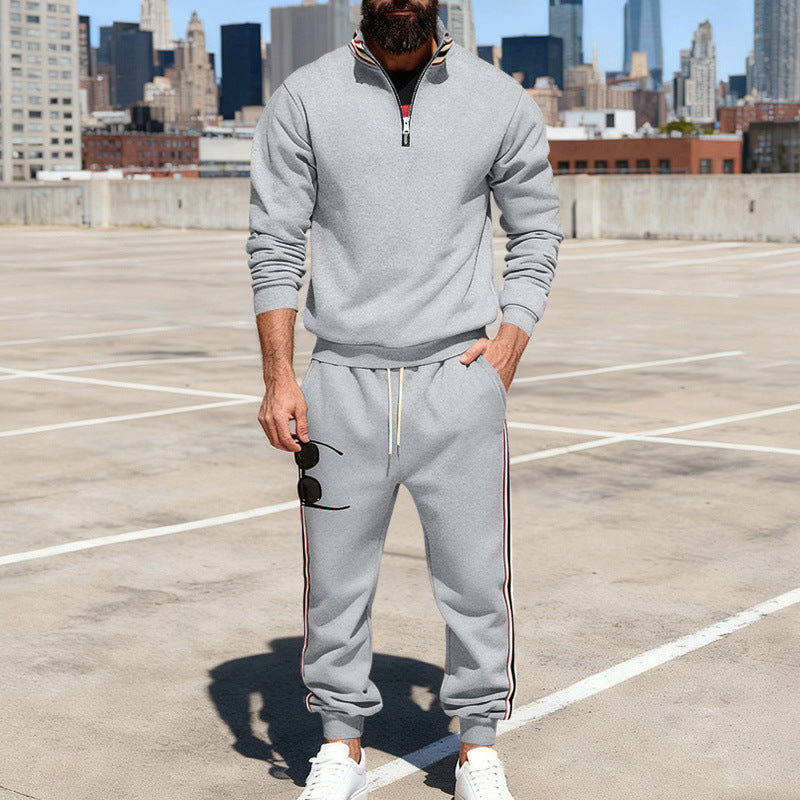 Herren nan stylisches Jogginganzug-Set mit Halbzip, gestreiften Seitenstreifen und konischer Joggerhose EB