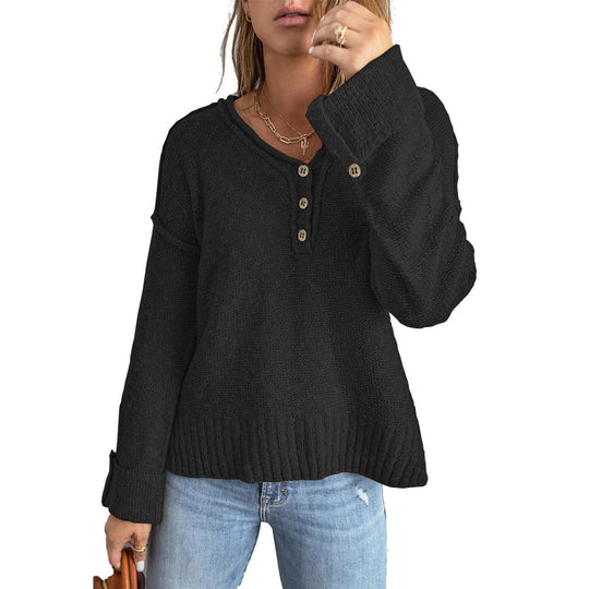 Damen Grober Strickpullover mit Knopfleiste und weitem Schnitt EB