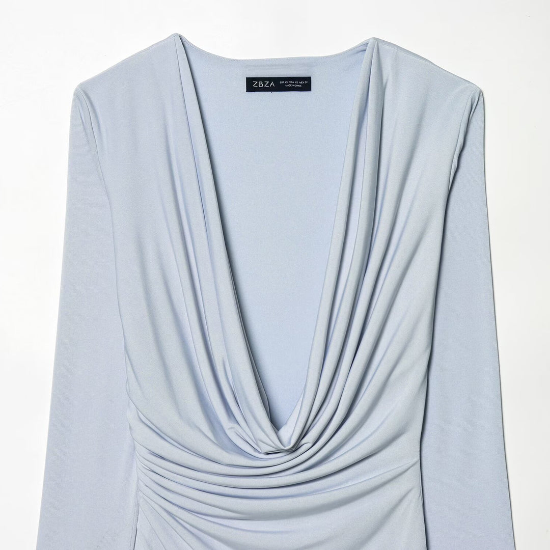 Damen Wickelkleid mit eleganter Drapierung und tiefem V-Ausschnitt EB