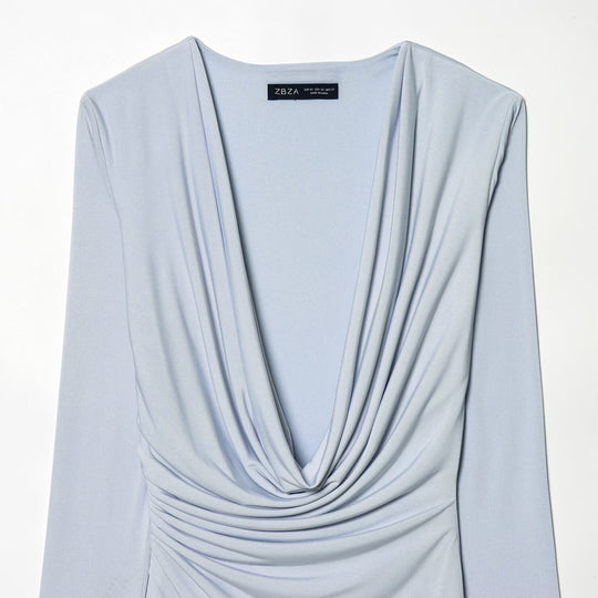 Damen Wickelkleid mit eleganter Drapierung und tiefem V-Ausschnitt EB