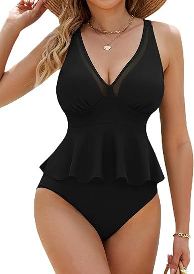 Damen Fließender Peplum-Badeanzug EB