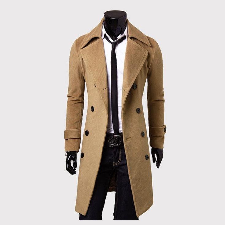 Herren nan taillierter zweireihiger Trenchcoat aus Wollmix mit klassischem Revers und Rückenschlitz EB