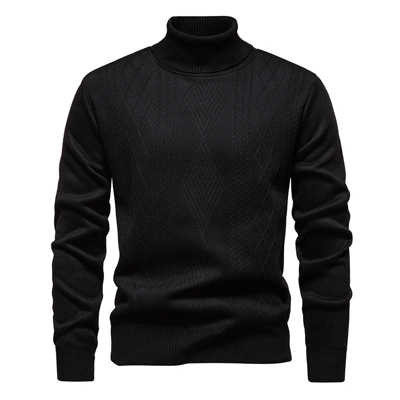 Herren nan Feinstrick-Rollkragenpullover mit strukturierter Zopfmuster-Struktur und körpernahem Schnitt EB
