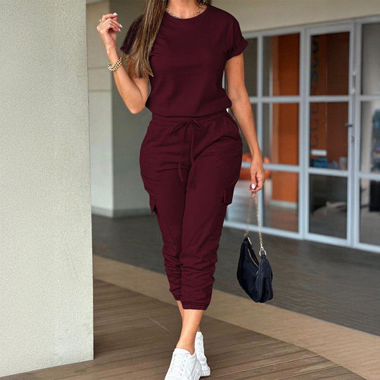 Damen Sportlicher Jogginganzug mit praktischen Taschen und elastischem Bund EB