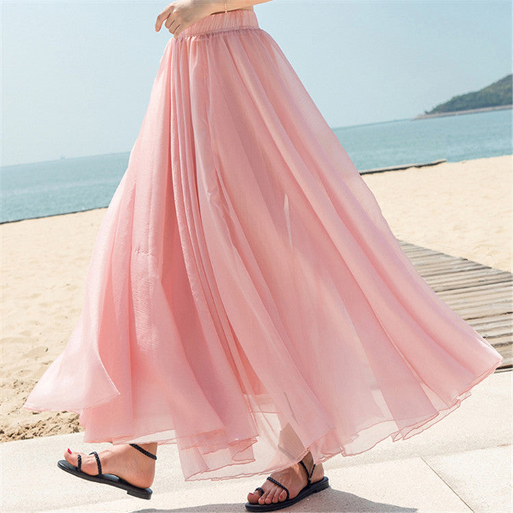 Damen nan fließender Maxirock aus Chiffon mit elastischem Bund und mehrlagigem Volant EB