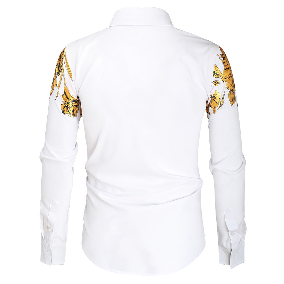 Herren Langarmhemd mit floralem Muster und stilvollem Kragen EB