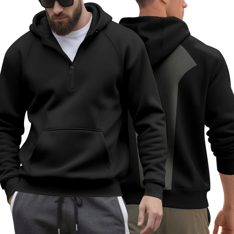 Herren nan Halbzip-Kapuzenpullover im minimalistischen Softshell-Look mit Kängurutasche und Raglanärmeln EB