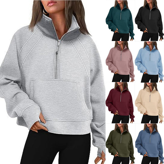 Damen Sportlicher Pullover mit hohem Kragen und Reißverschluss EB