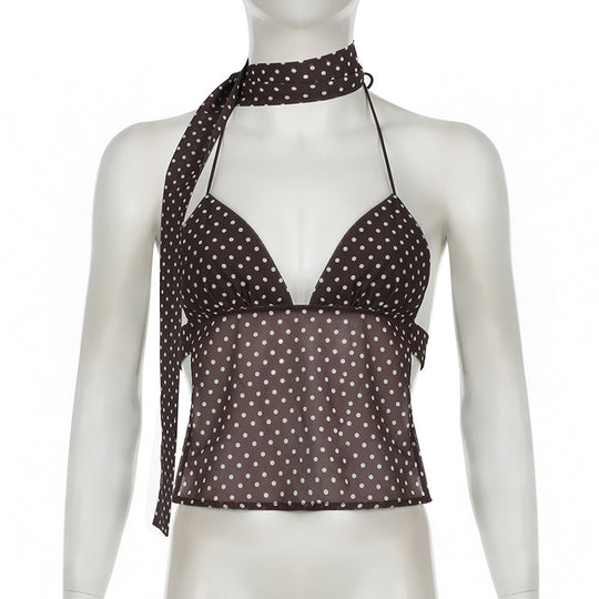 Damen Top mit verspieltem Polka-Dots-Muster und Bindebändern EB