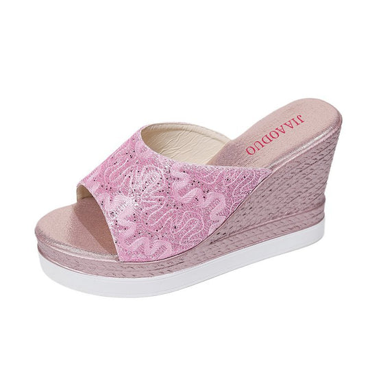 Damen Wedge-Pantoletten mit glitzerndem Obermaterial und komfortablem Fußbett EB