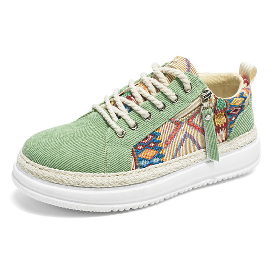 Damen espadrille-inspirierte Plateau-Sneaker mit gewebten Ethno-Einsätzen, seitlichem Reißverschluss und gedämpfter Leichtsohle EB