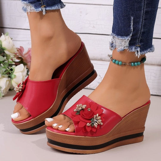 Damen Wedge-Pantoletten mit floralem Design EB