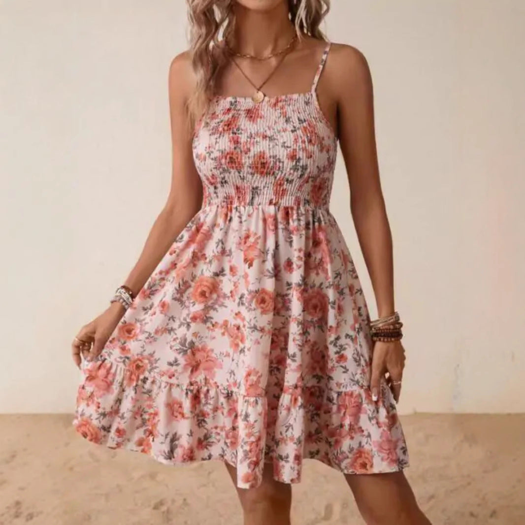 Damen Wickelkleid mit floralem Design und verstellbaren Spaghetti-Trägern EB