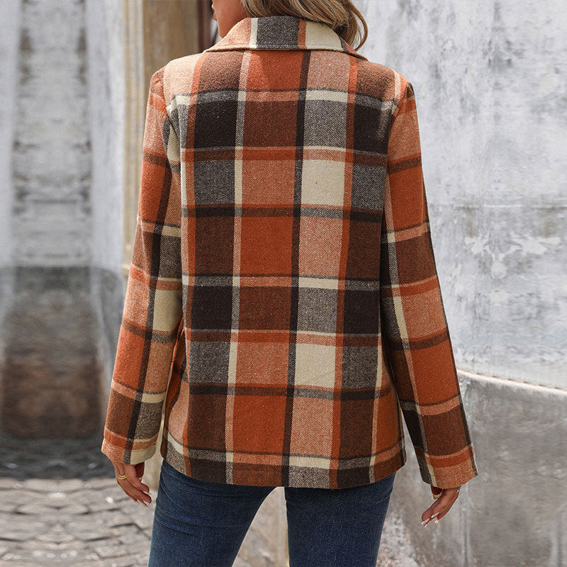 Damen Kariertes Blazerjacke im klassischen Schnitt und warmem Material EB