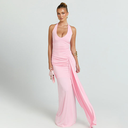 Damen Maxikleid mit tiefem Ausschnitt und Raffungen EB