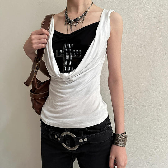 Damen elegantes Drapeetop mit Kreuzdetail EB