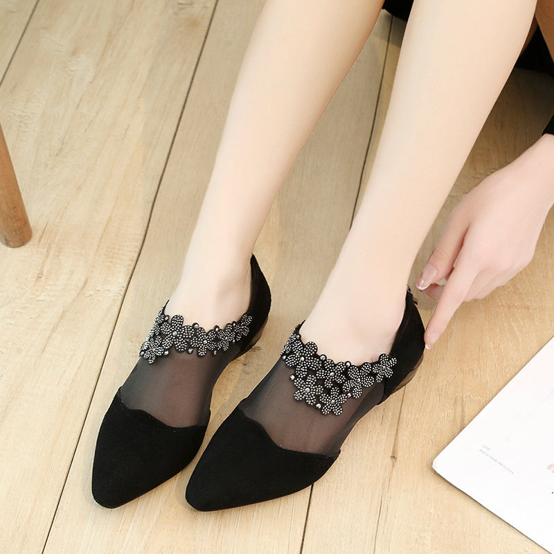 Damen Ballerinas mit eleganter Blüten-Applikation und atmungsaktiver Netzstruktur EB