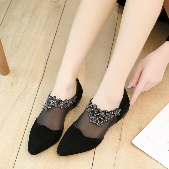 Damen Ballerinas mit eleganter Blüten-Applikation und atmungsaktiver Netzstruktur EB