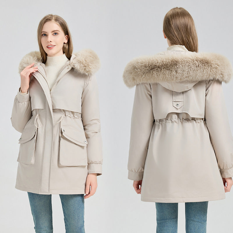 Damen nan funktionaler Thermoparka mit innenliegendem Teddyfutter, verstellbarer Kordel-Taille und großen Aufsatztaschen EB