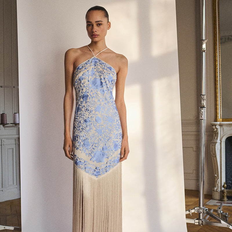 Damen Maxikleid mit elegantem Fransen-Design EB