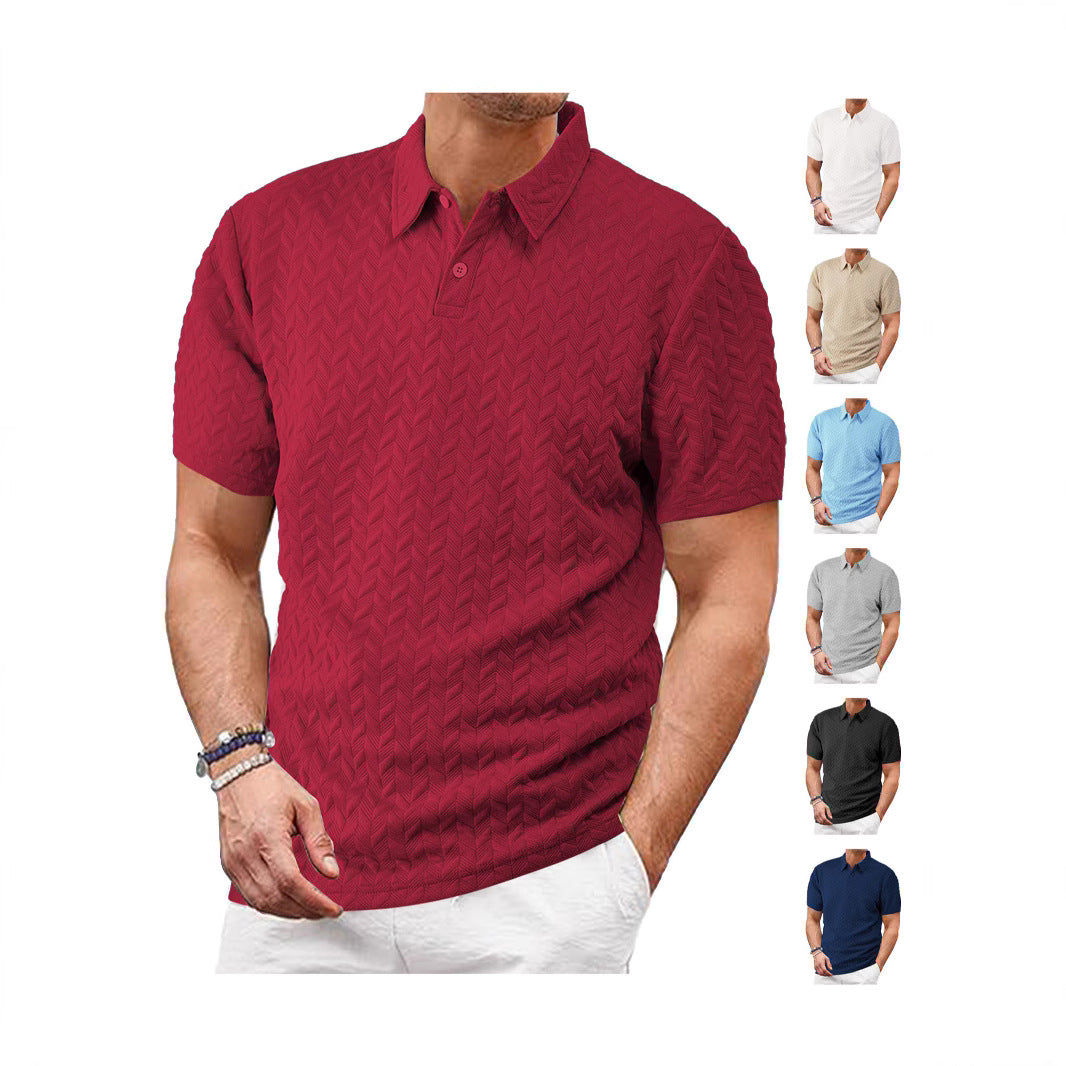 Herren nan kurzärmeliges Poloshirt mit eingeprägter Zickzackstruktur und klassischem Hemdkragen EB