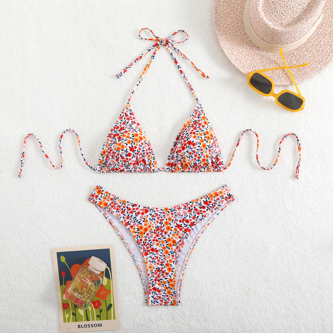 Damen Bikini mit floralem Muster und verstellbarem Halfter EB