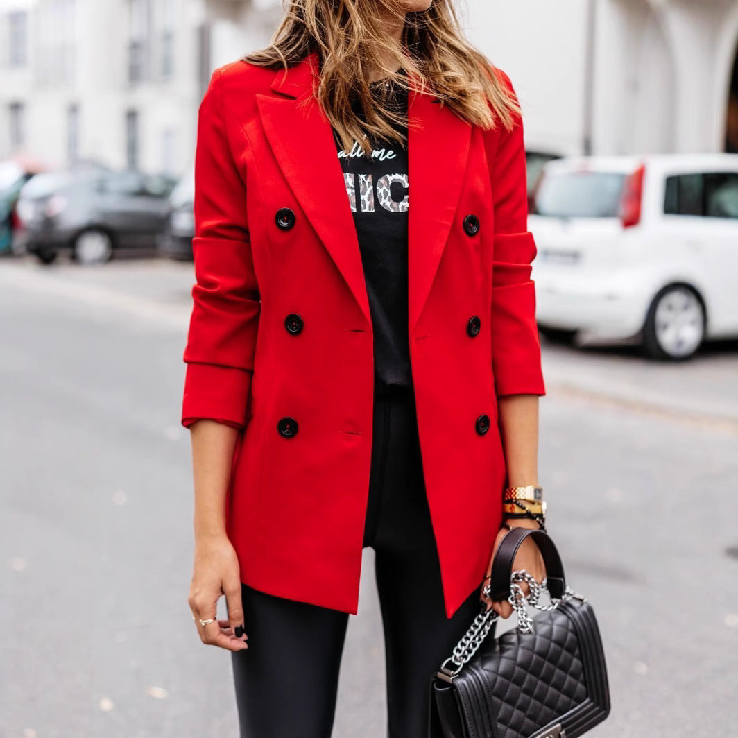 Damen Modischer Doppelreiher-Blazer mit schmaler Silhouette und praktischen Taschen EB